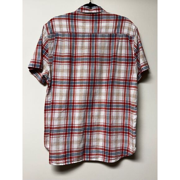 LUCKY BRAND Orange/Blue Plaid Button Up Short Sleeve Shirt, Sz XL - Picture 4 of 9